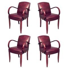 Four French Art Deco Bridge Arm Chairs in Leather