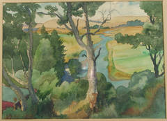 Northern California Watercolor Painting by George C. Ashley, Dated '68