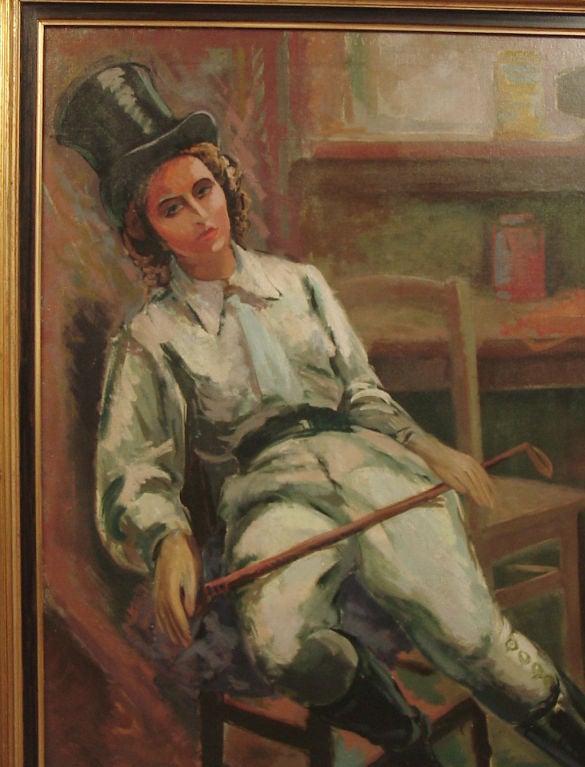 French Art Deco Oil on Canvas Painting of an Equestrienne In Excellent Condition For Sale In San Francisco, CA