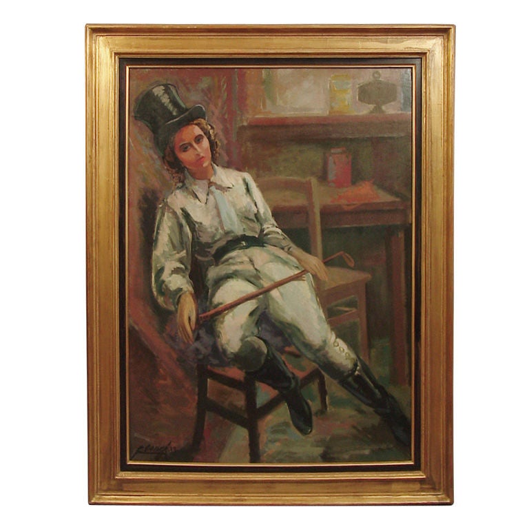 French Art Deco Oil on Canvas Painting of an Equestrienne For Sale