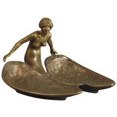 Vintage French Art Nouveau Bronze Tray/Vide Poche Mermaid