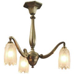 Small 3-light French Art Deco Chandelier with Frosted Shades