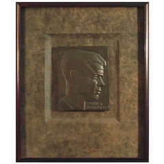 Framed Art Deco Bronze Plaque of Charles Lindbergh
