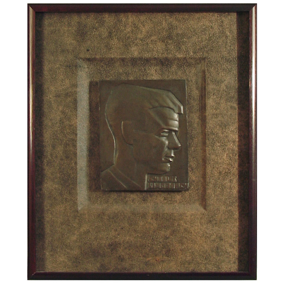 Framed Art Deco Bronze Plaque of Charles Lindbergh