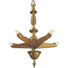 Hanging 5-Pointed Brass Lamp, Judaica, Art Deco Era
