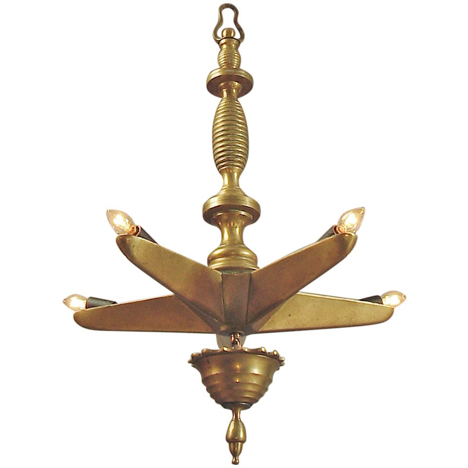 Hanging 5-Pointed Brass Lamp, Judaica, Art Deco Era For Sale