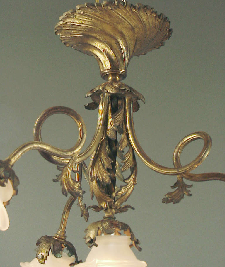 20th Century Gilded French Rococo 4-Light Ceiling Fixture, Art Nouveau Influence