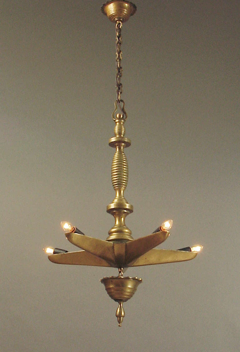 Unknown Hanging 5-Pointed Brass Lamp, Judaica, Art Deco Era For Sale