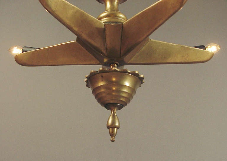 20th Century Hanging 5-Pointed Brass Lamp, Judaica, Art Deco Era For Sale