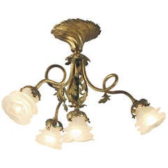 Gilded French Rococo 4-Light Ceiling Fixture, Art Nouveau Influence