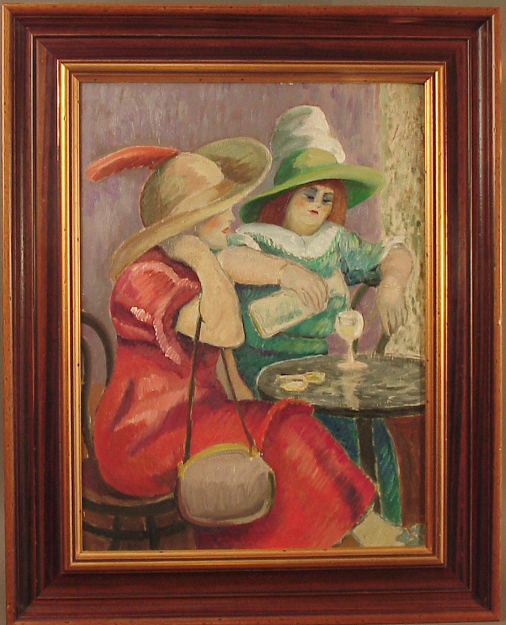 French Art Deco Oil Painting -- "Deux Femmes au Cafe" -- by Legrand For Sale