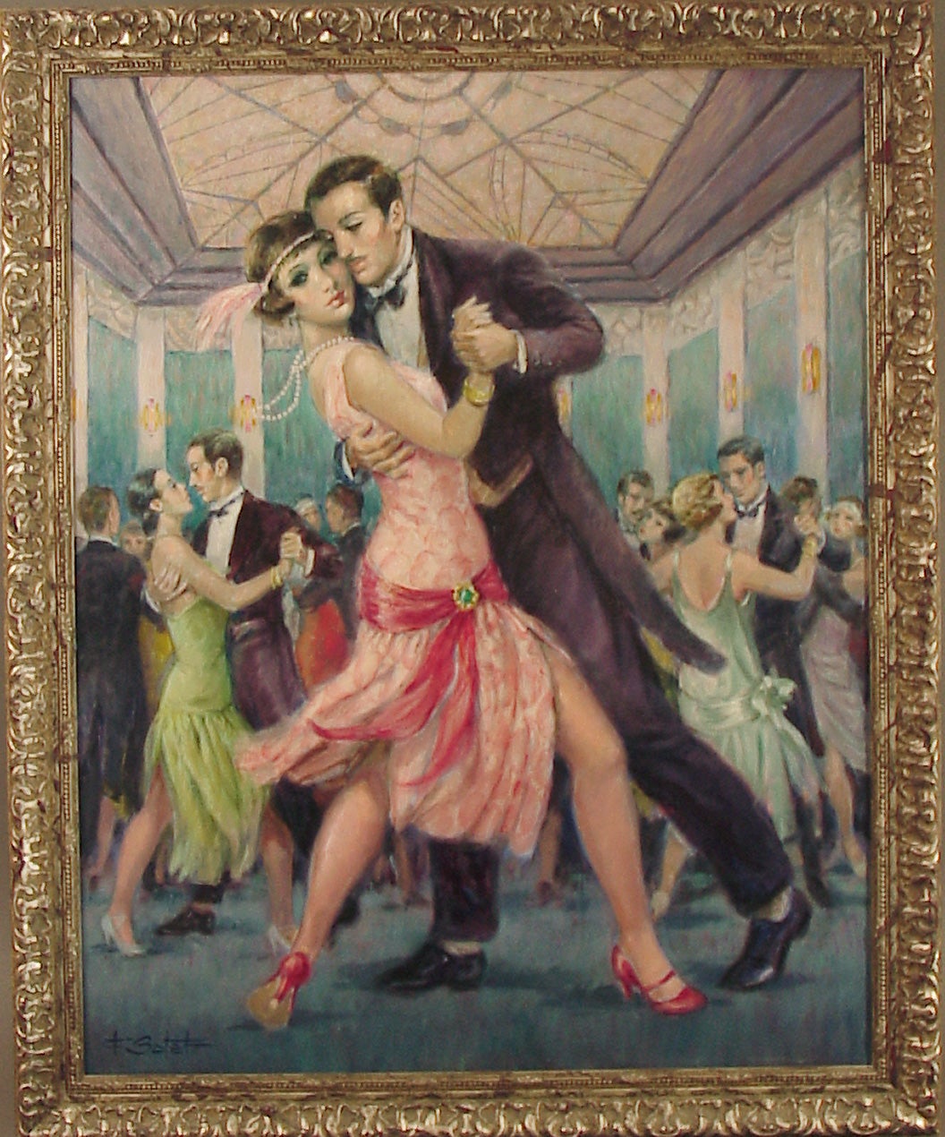 French Art Deco Oil Painting - "Tango" - Dancers by Francois Batet For Sale