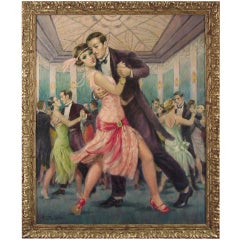 French Art Deco Oil Painting - "Tango" - Dancers by Francois Batet