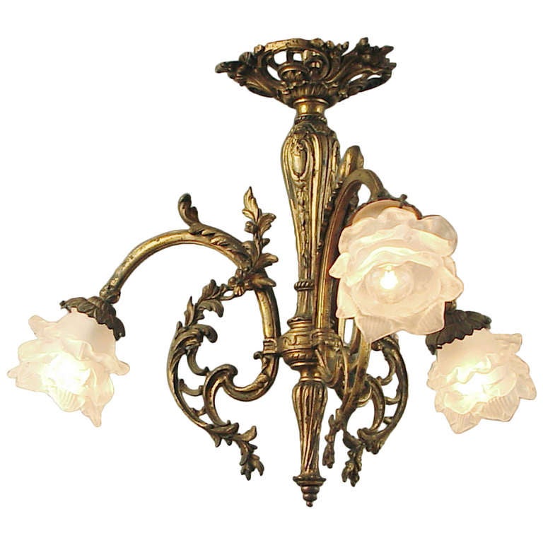 Gilt Finished French Art Nouveau Chandelier Ceiling Fixture at 1stdibs