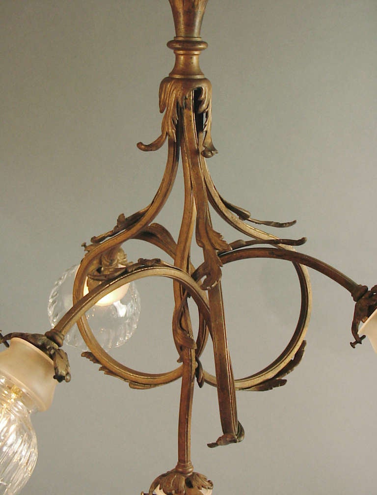 20th Century French Art Nouveau Chandelier with Baccarat-type Crystal Shades