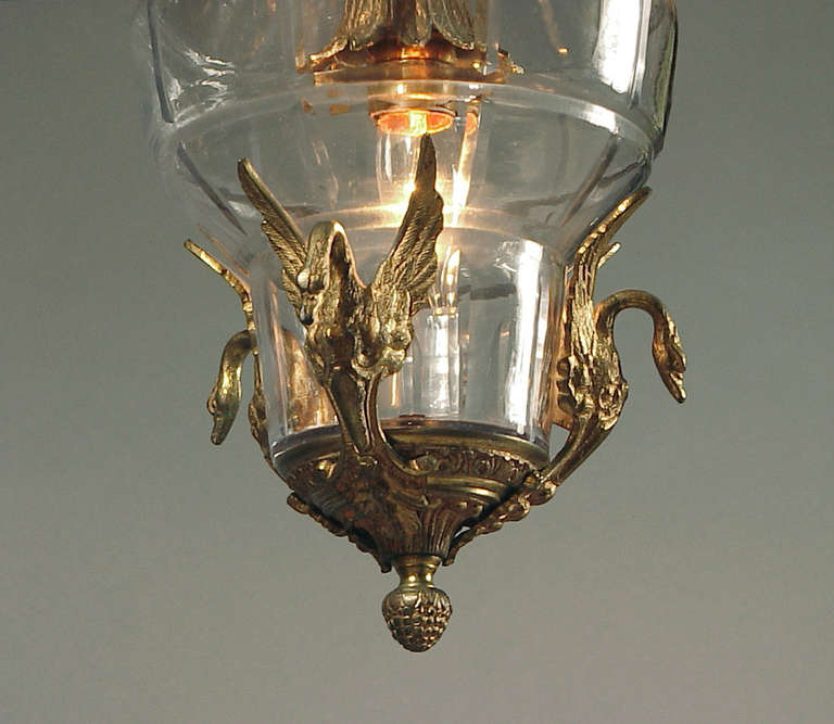20th Century French Swans & Crown Art Nouveau-Deco Era Lantern Chandelier