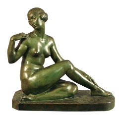 French Art Deco Bronze Sculpture, Marcel Bouraine's "Awakening"