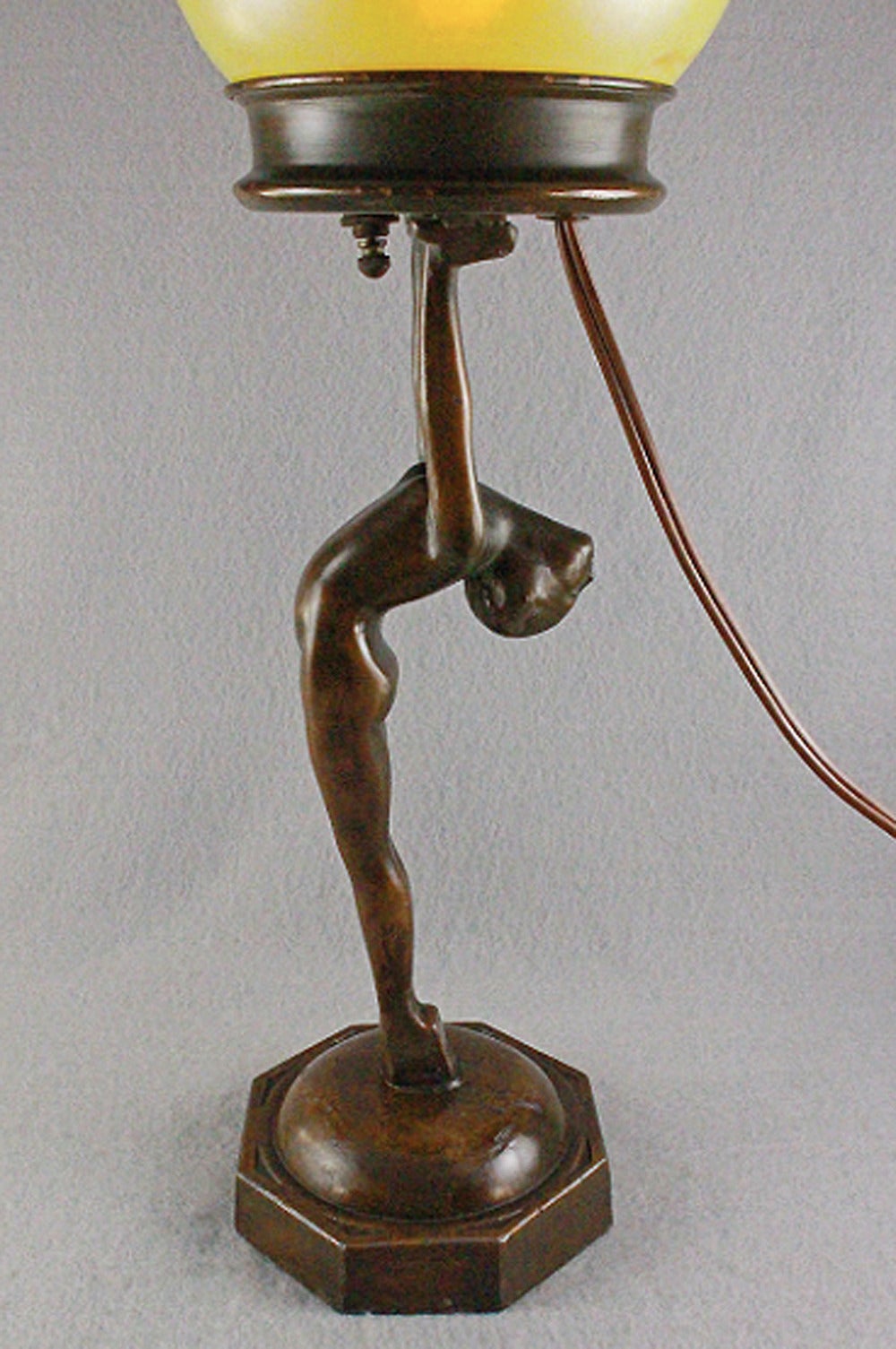 Spelter Phenom 1920s Lady Lamp in the Style of Frankart/Nuart, with Favrile-Style Shade