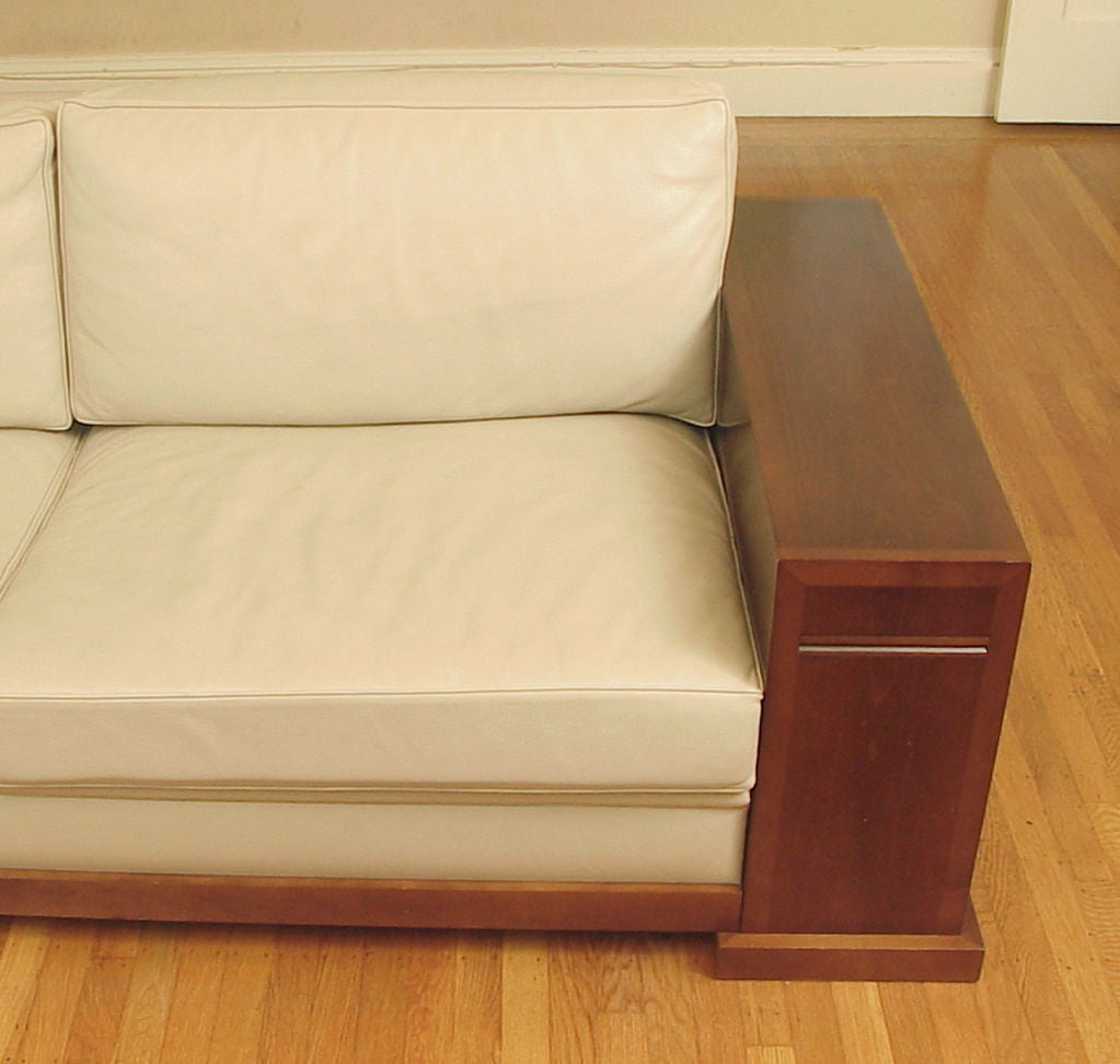 French Art Deco-Styled Leather Couch with End Tables In Excellent Condition In San Francisco, CA