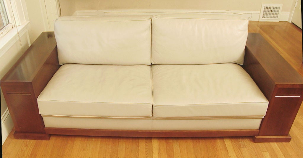 French Art Deco-Styled Leather Couch with End Tables 1