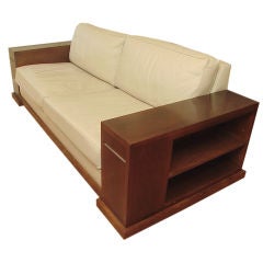French Art Deco-Styled Leather Couch with End Tables