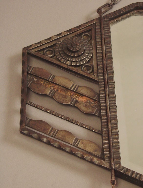 French Art Deco Wrought Iron Wall Mirror