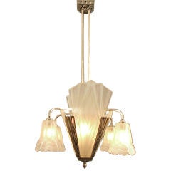 French Art Deco Chandelier by Degue with Panels