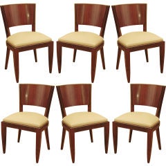 Six (6) French Art Deco Rosewood Dining Chairs, Leather Seats