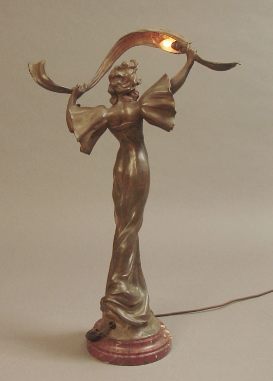 French Art Nouveau Lady Statue & Lamp by Nelson 5