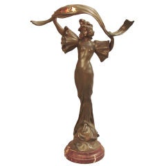 French Art Nouveau Lady Statue & Lamp by Nelson