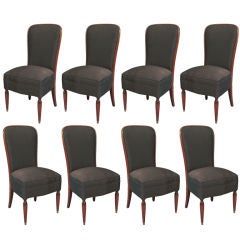 Vintage Set of 8 French Art Deco High-backed Rosewood Dining Chairs