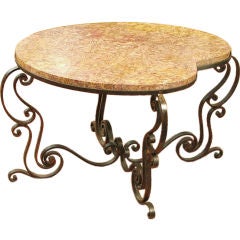 French Art Deco Wrought Iron & Marble Table, "Artist's Palette"