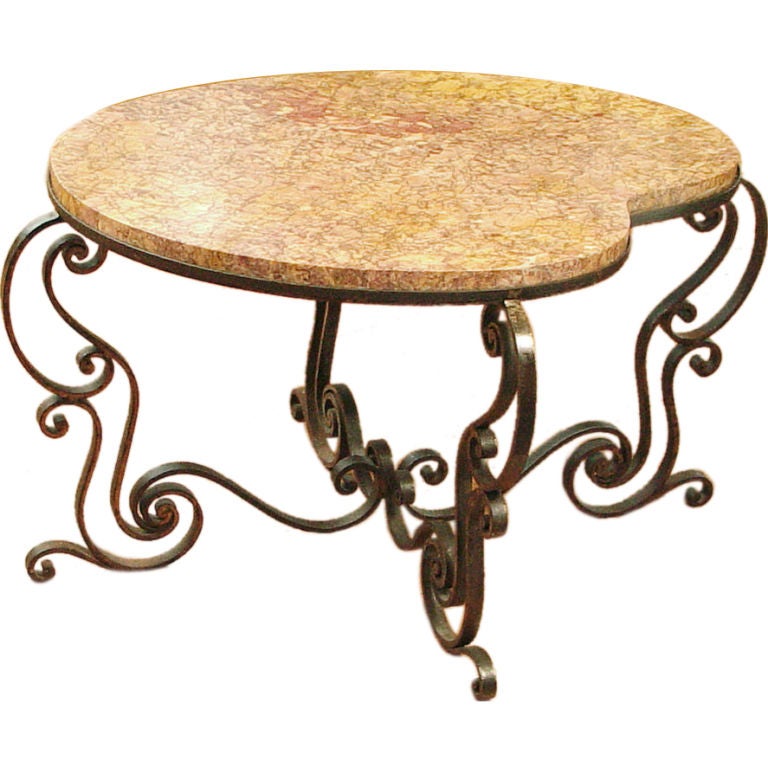 French Art Deco Wrought Iron & Marble Table, "Artist's Palette" For Sale