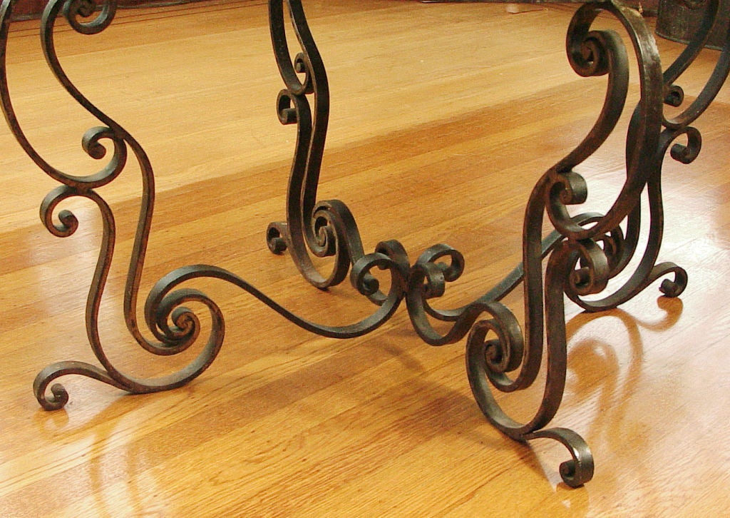 Hand-Crafted French Art Deco Wrought Iron & Marble Table, 