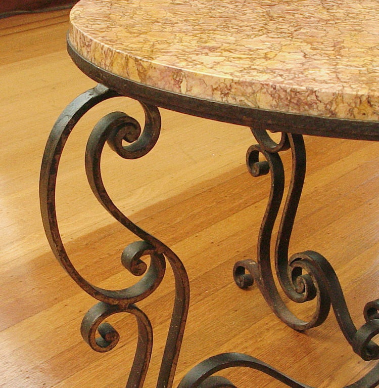 French Art Deco Wrought Iron & Marble Table, 