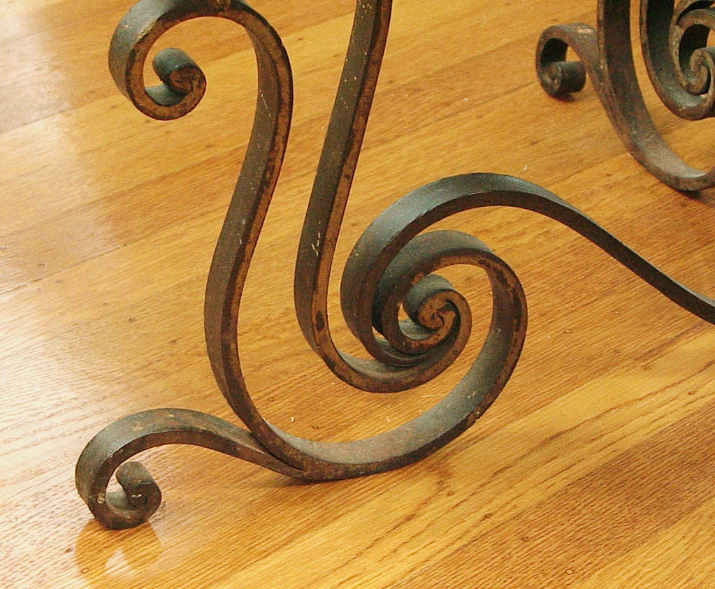 20th Century French Art Deco Wrought Iron & Marble Table, 