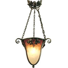 Vintage Muller Pendant Chandelier with Wrought Iron Mounting
