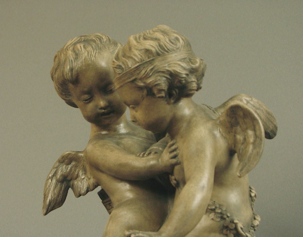 French Terra Cotta Statue of Cupids/Putti Tussling over a Heart In Excellent Condition For Sale In San Francisco, CA