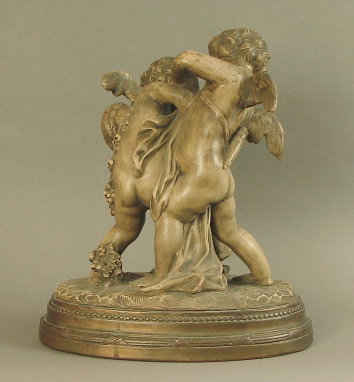 French Terra Cotta Statue of Cupids/Putti Tussling over a Heart For Sale 2