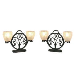 Pair of French Art Deco Wrought Iron Table Lamps