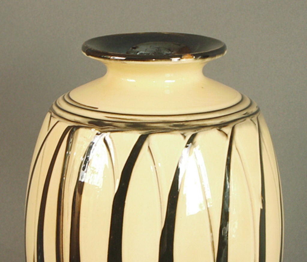 This fine Kahler vase, with its bold black and contrasting yellow colors and design, came to me in lamp-base form.  There's a 1/4