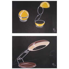1979 Luciano Mattioli 2 Italian Design Drawings for a Modern Desk Light Project