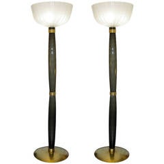 Extremely Rare Pair of Barovier e Toso Olive Grey Murano Glass Floor Lamps 5