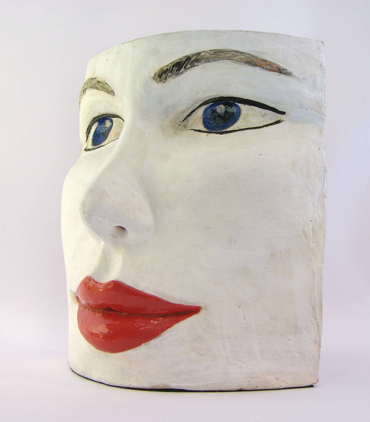 Italian Blue Eyes Face Terra Cotta Sculpture by Ginestroni