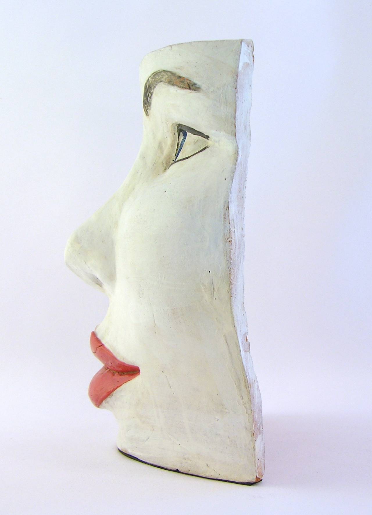 Hand-Crafted Blue Eyes Face Terra Cotta Sculpture by Ginestroni For Sale