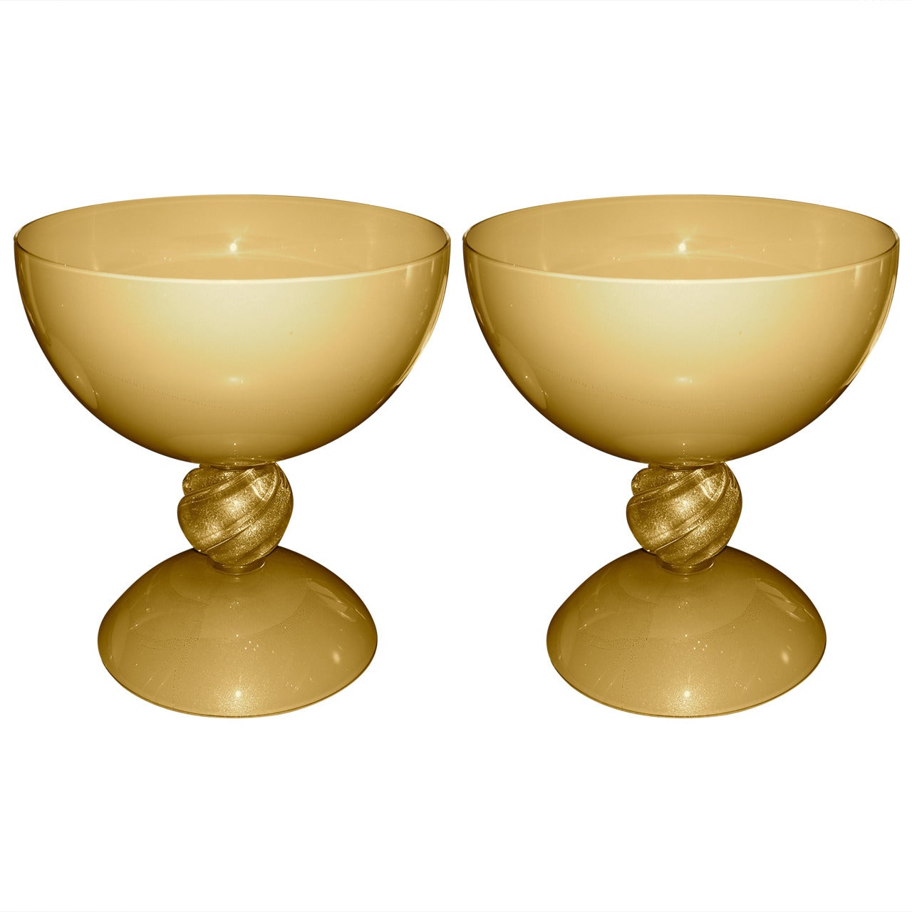 Alberto Dona Exceptional Italian Pair of Monumental Gold Ivory Blown Glass Bowls