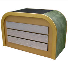 Romeo Rega 1970s Brass and Chrome Curved Chest with Green Velvet Sides