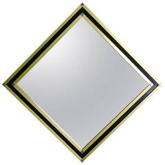 Mario Sabot Italian 1970s Modern Brass and Black Square Mirror 1