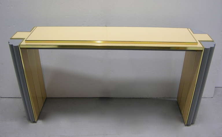 French Alain Delon 1970s Pair of Gray and Cream Console Tables for Maison Jansen For Sale
