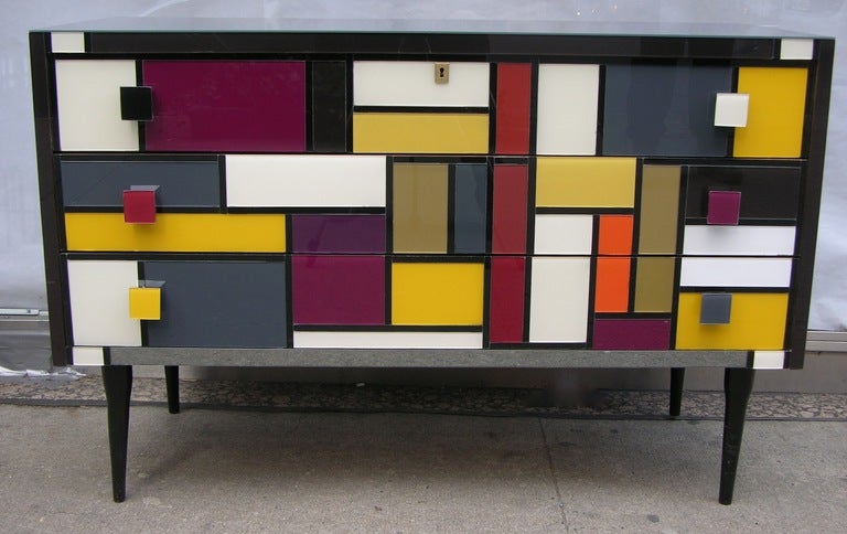 1980 Italian Glass Dresser In Mondrian Style In Good Condition In New York, NY